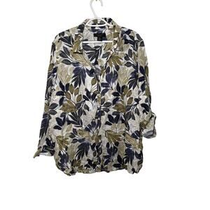 Tahari 100% linen button down‎ shirt womens 3X coastal beachy tropical vacation